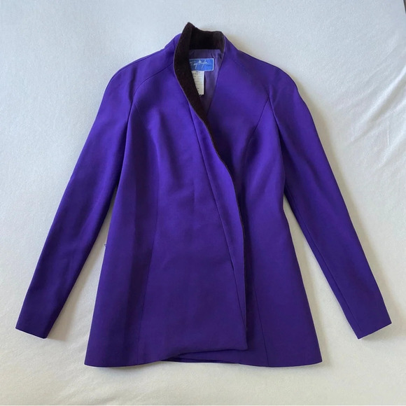 1980S THIERRY MUGLER PURPLE WOOL JACKET W ALPACA TRIM SIZE 38/US Womens Small - Picture 1 of 8